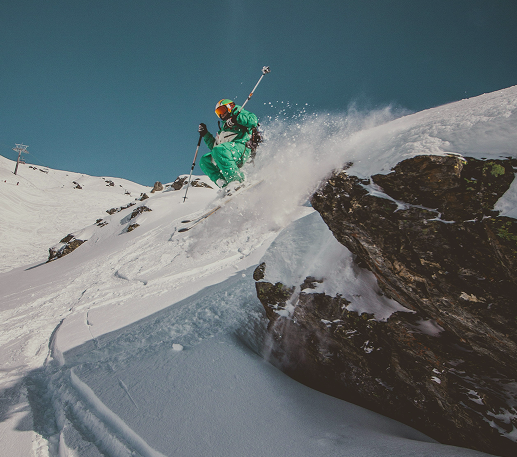 Snowboarder in fresh powder